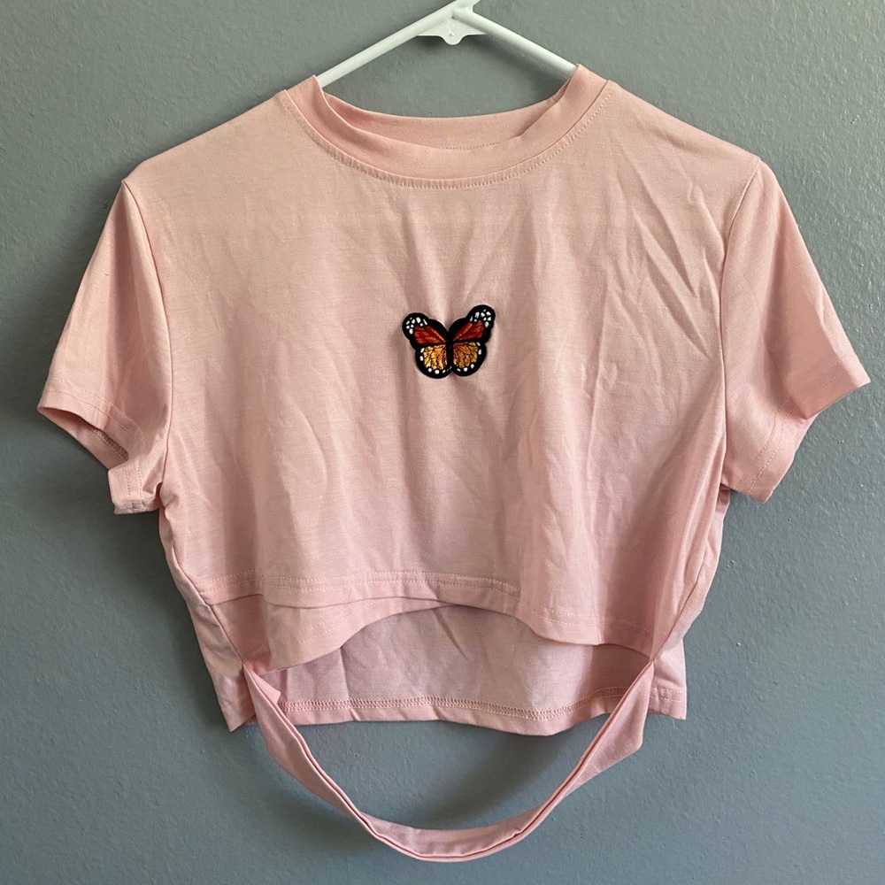 Butterfly Patched Cut Out Crop Tee